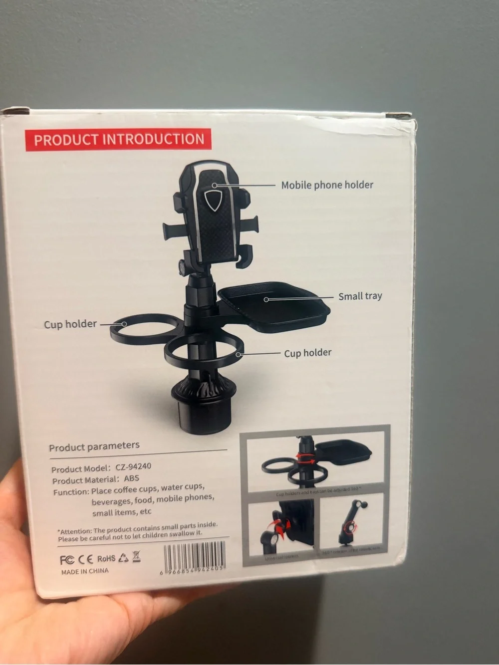 Black Car Cup Holder Phone Mount with Small Tray